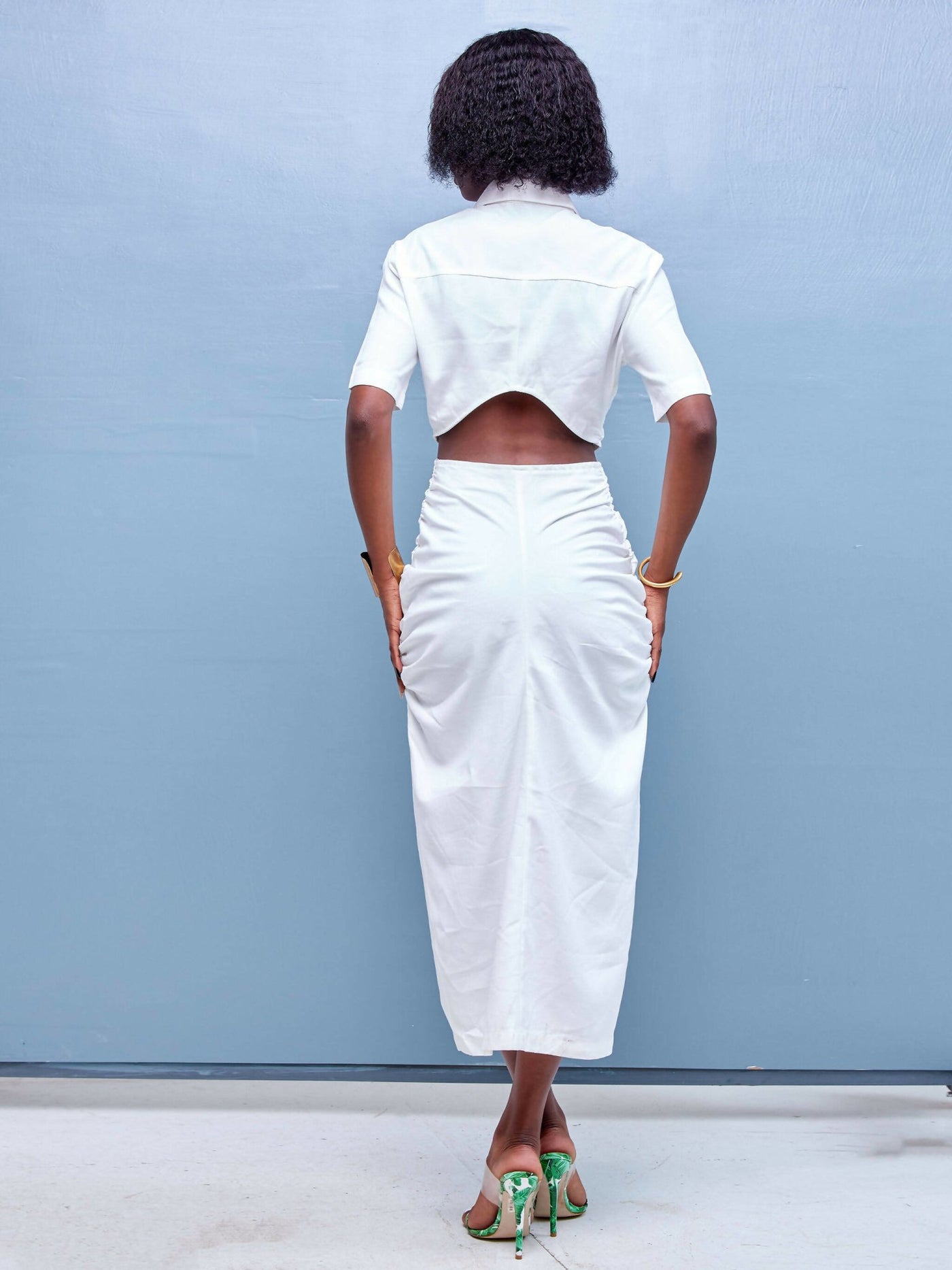 Signature The Brand Button Front Ruched Detail Cut Out Shirt Dress - White - Shop Zetu Kenya
