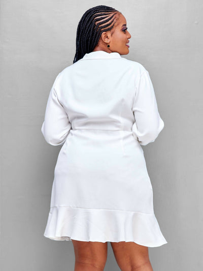 Signature The Brand Plus Ruched Ruffle Hem Shirt Dress - White - Shop Zetu Kenya