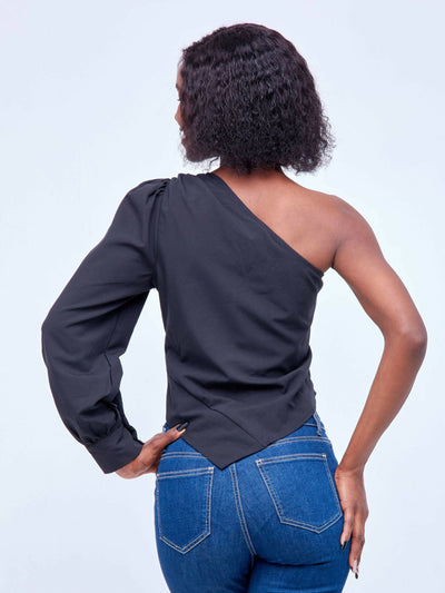Signature The Brand Solid One Shoulder Asymmetrical Hem Top - Black - Shop Zetu Kenya