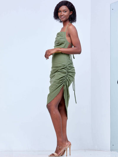 Signature The Brand Tied Backless Ruched Dress - Green - Shop Zetu Kenya