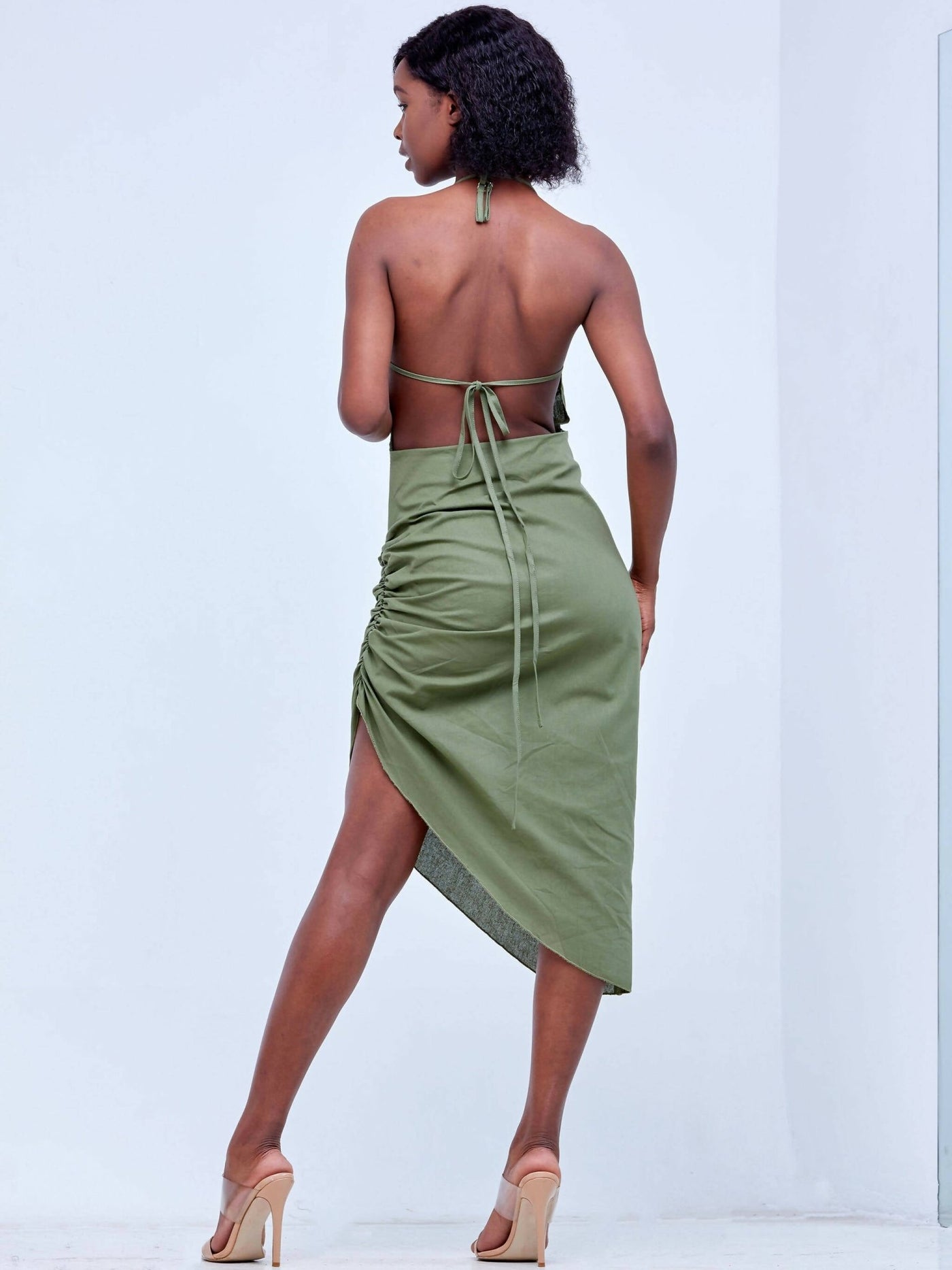 Signature The Brand Tied Backless Ruched Dress - Green - Shop Zetu Kenya