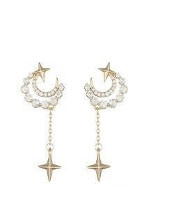 Slaks World Fashion Star And Pearl Drop Earrings - Gold/White - Shopzetu