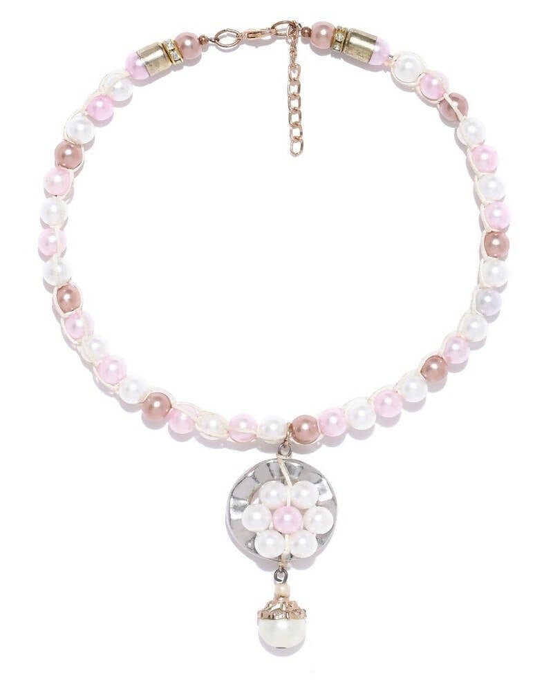 Slaks World Fashion Gold-Plated Beaded Necklace - White / Pink - Shopzetu