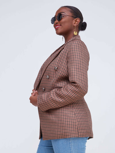The Fashion Frenzy Checked Blazer - Brown - Shop Zetu Kenya