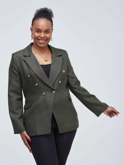 The Fashion Frenzy Checked Blazer - Green - Shop Zetu Kenya