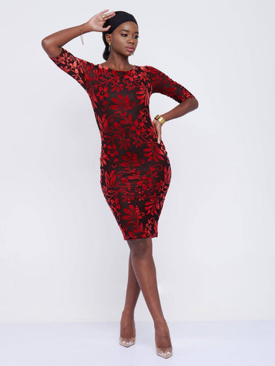 The Fashion Frenzy Velvet Bodycon - Red - Shop Zetu Kenya