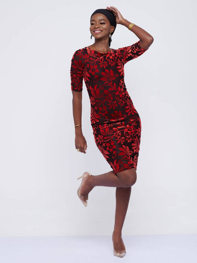 The Fashion Frenzy Velvet Bodycon - Red - Shop Zetu Kenya