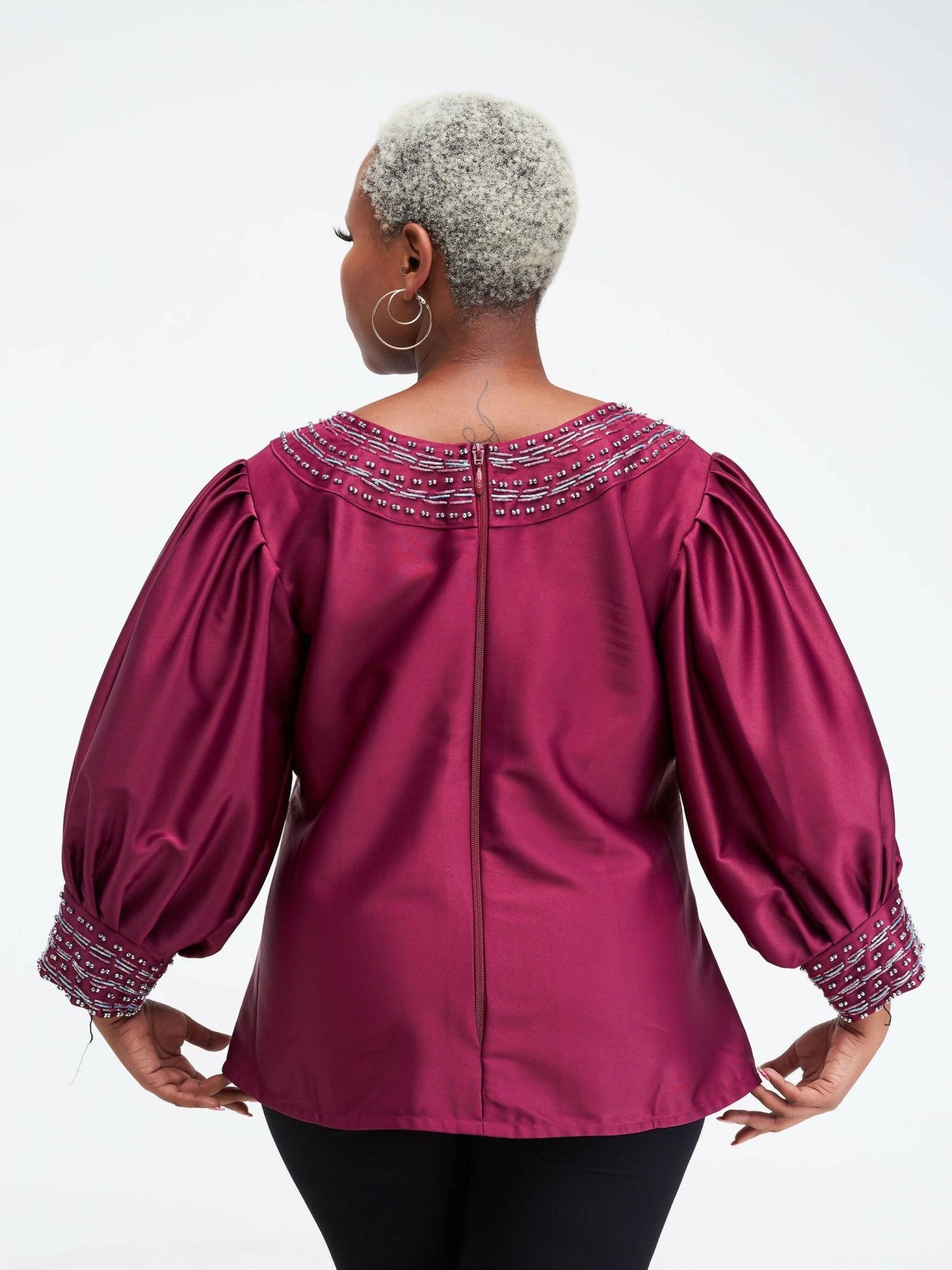 Manita Collections Sequined Blouse - Maroon - Shopzetu