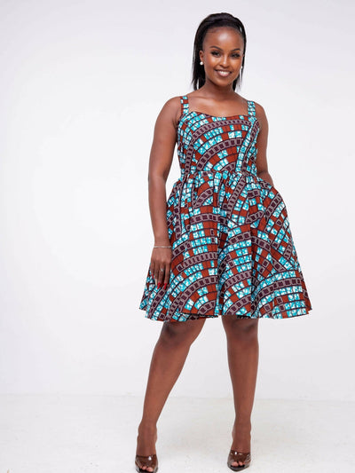 Tsuma Dalia Tie Strap Skater Dress - Teal - Shop Zetu Kenya