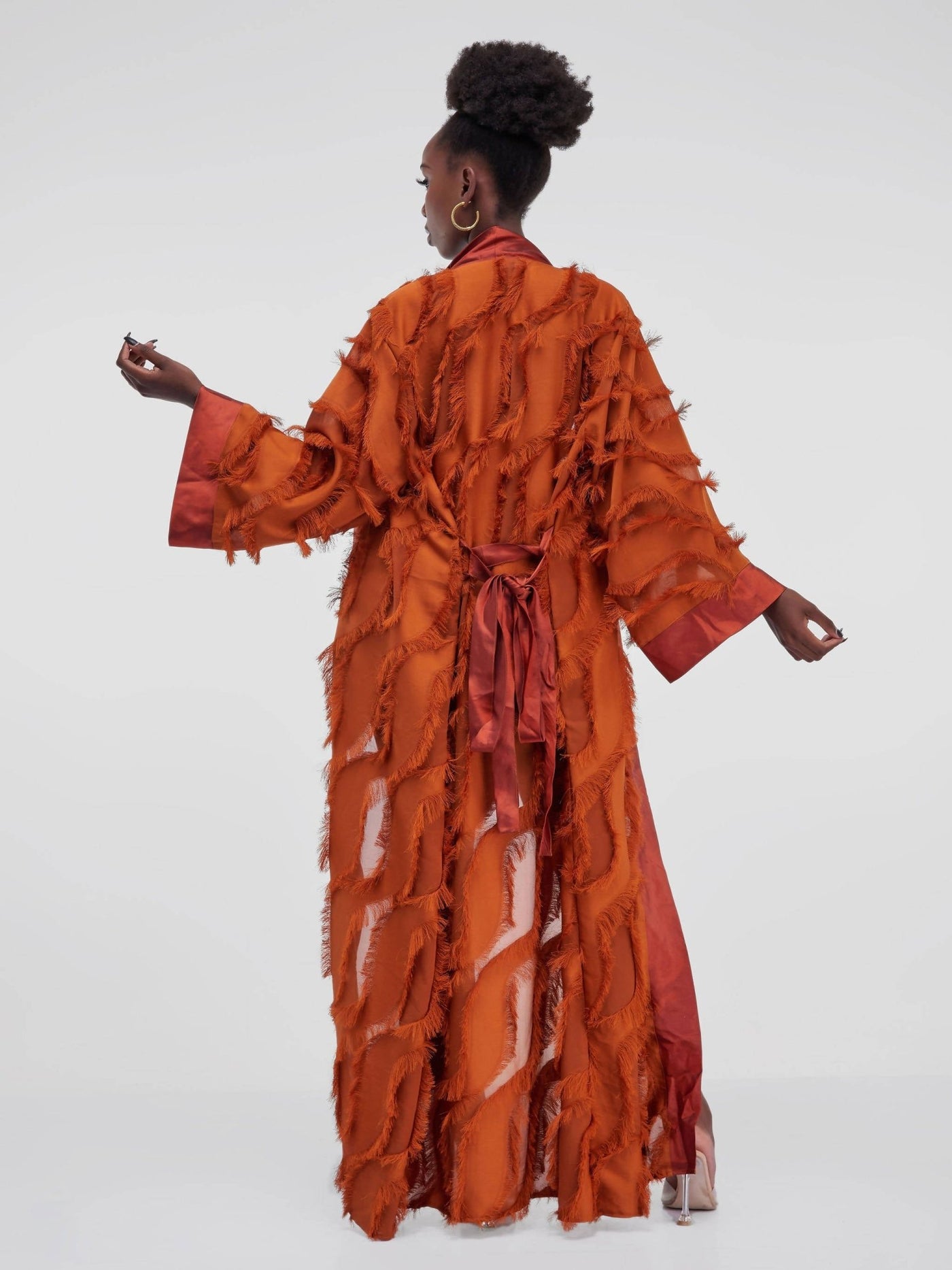 Tsuma Lush Life Fringe Textured Kimono - Burnt Orange - Shop Zetu Kenya