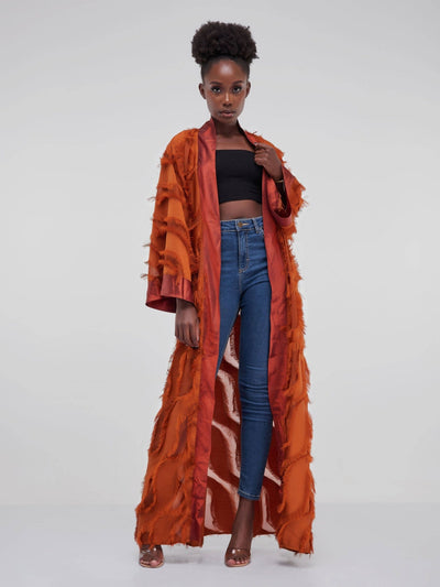 Tsuma Lush Life Fringe Textured Kimono - Burnt Orange - Shop Zetu Kenya
