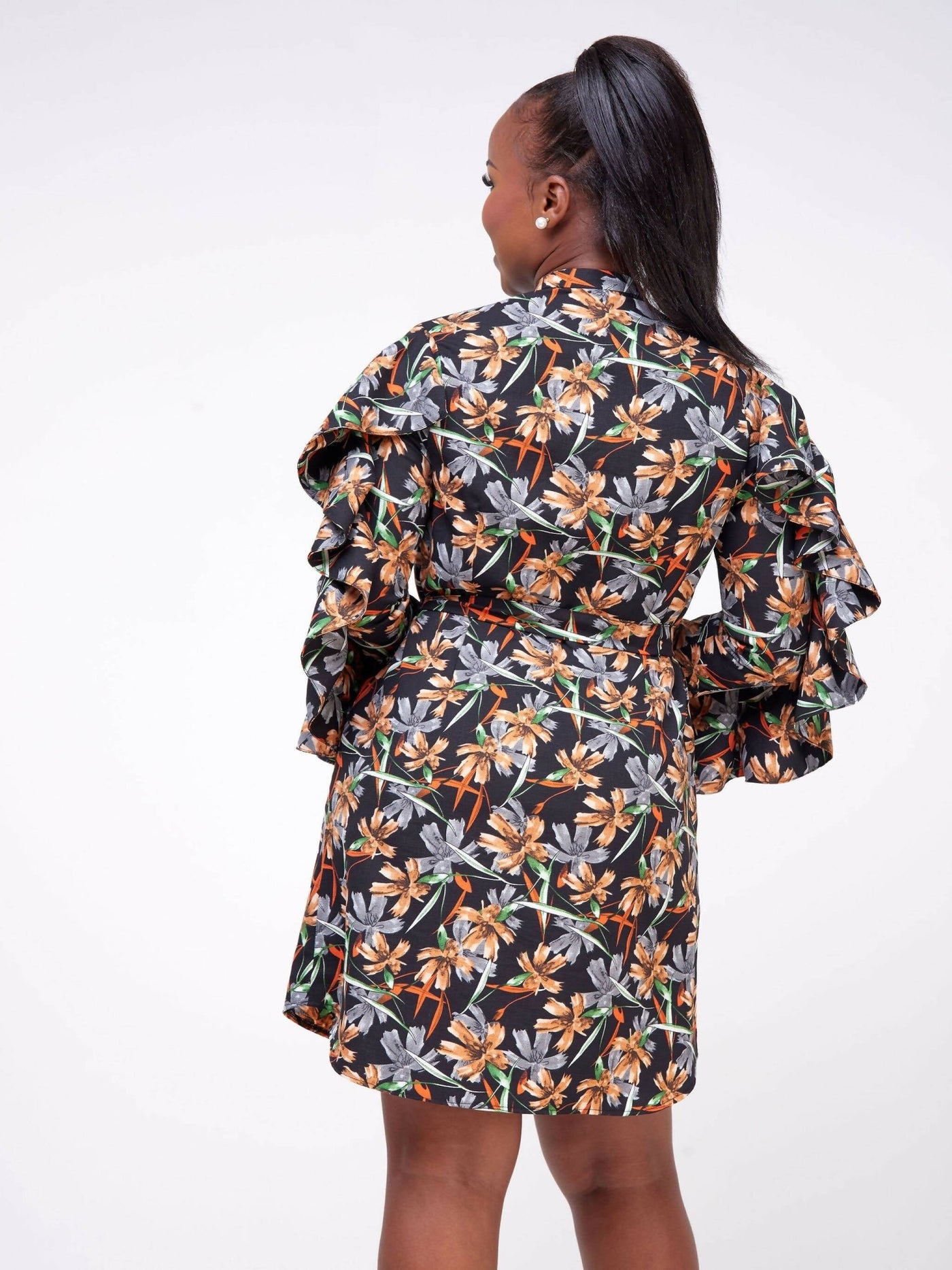 Tsuma Tina Ruffle Sleeve Shirt Dress - Black - Shop Zetu Kenya