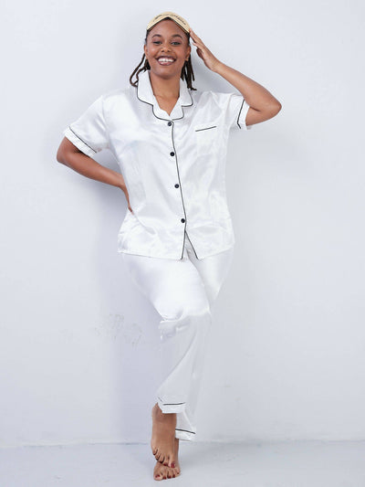 Tuck & Dream Silky Soft Pants Set - White - Shopzetu