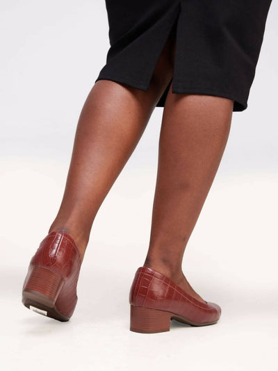 Skarpa Shoes Low Block Heels-Brown Croco - Shopzetu