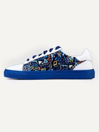 Kali Sneakers: Premium Vibrant Blue pattern KK - White Leather - Shopzetu