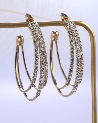 Slaks World Fashion Large Double Hoop Gem Earrings - Silver - Shopzetu