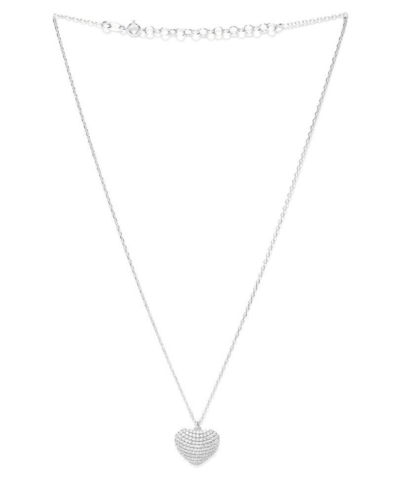 Slaks World Fashion Cz Studded Heart Shapped Necklace - Silver