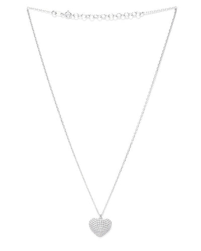 Slaks World Fashion Cz Studded Heart Shapped Necklace - Silver - Shopzetu