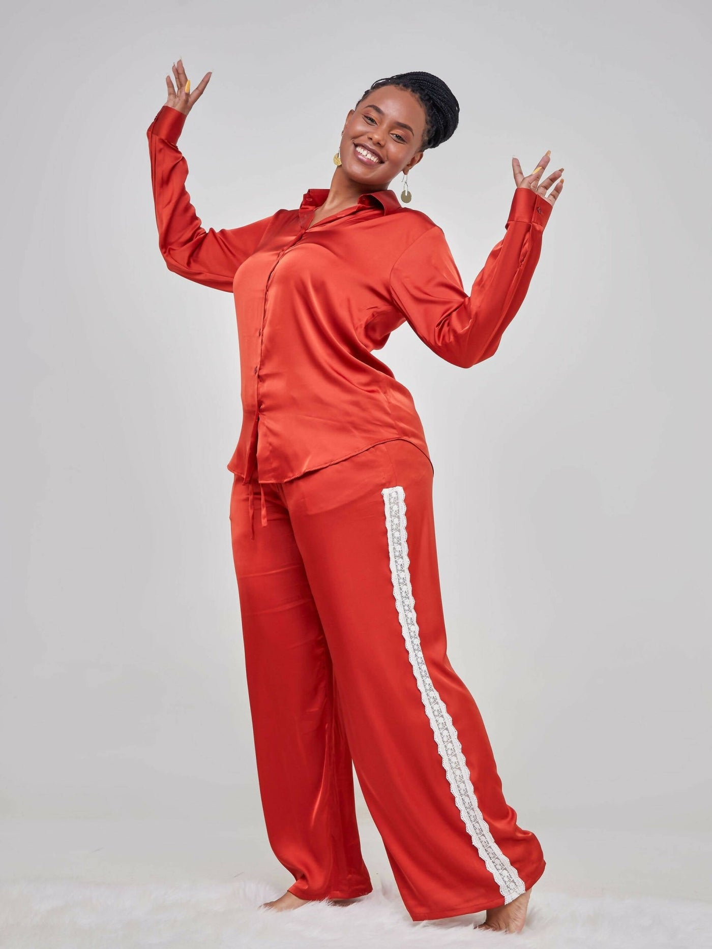 Fauza Design Karembo Silk Pant Sets - Rust - Shopzetu