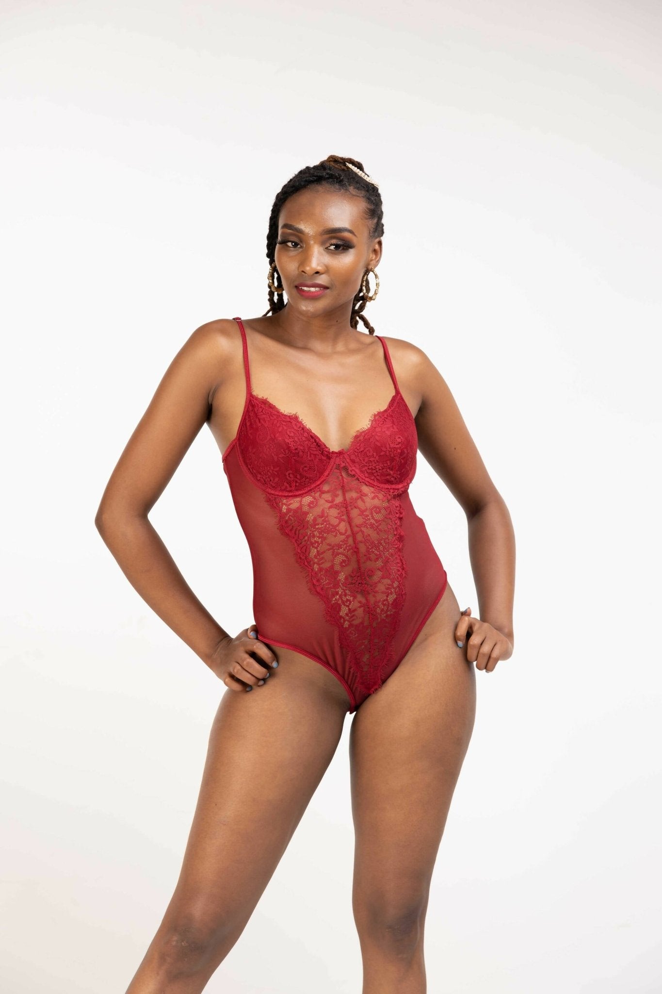Intimates Kenya High Quality Lace Splicing Sexy Bodysuit With Underwire - Maroon - Shopzetu
