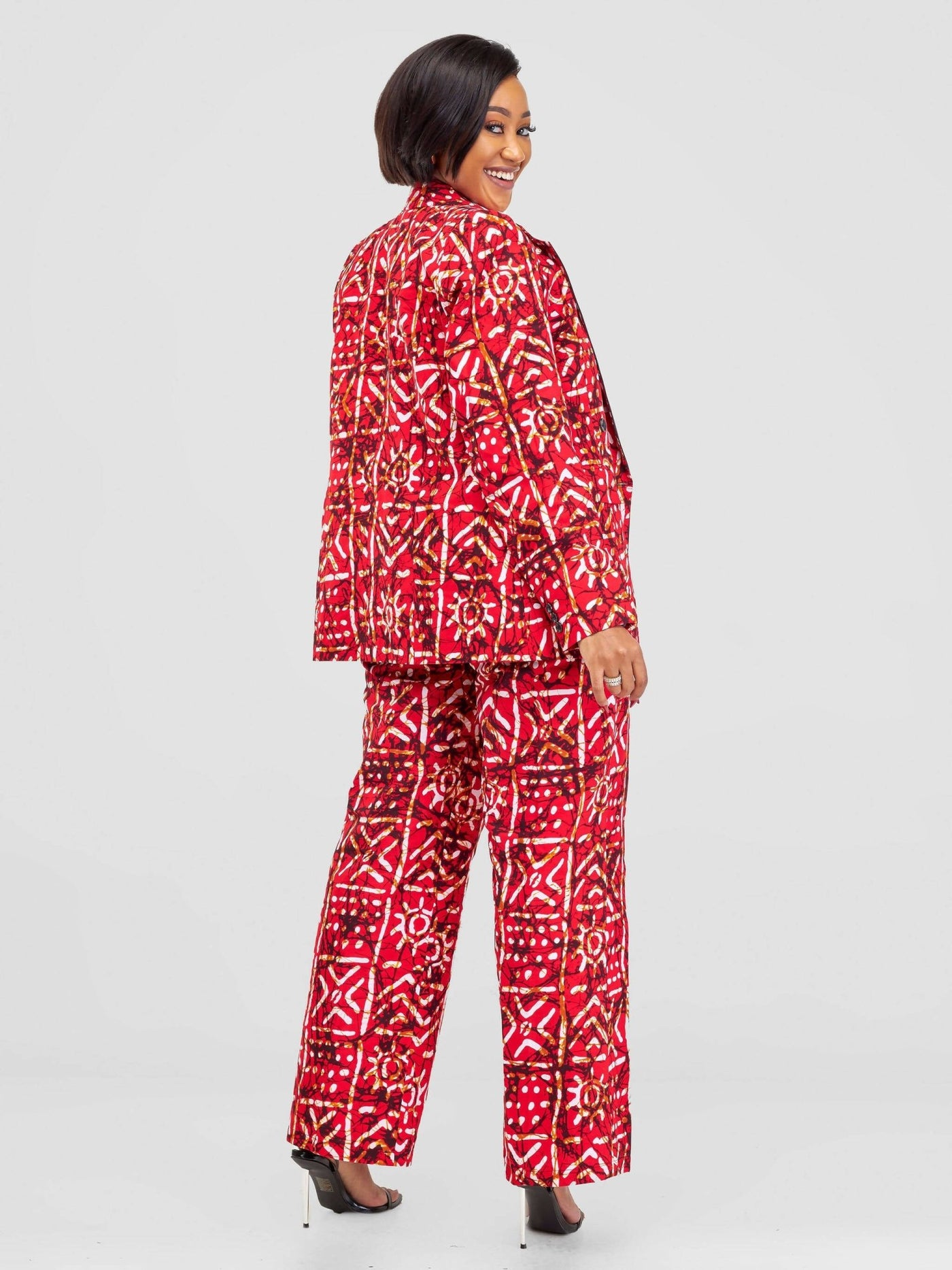 SBV Ankara Pant Suit - Red Print - Shopzetu