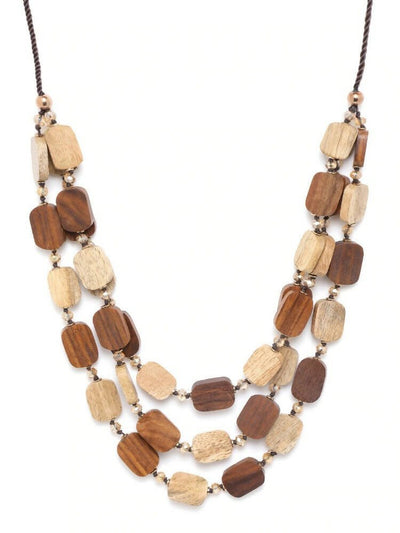 Slaks World Fashion Bead Layer Necklace - Brown / Beige - Shopzetu