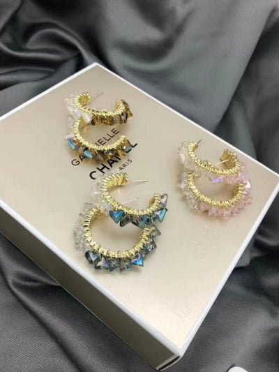 Tuli Multi-stone Gold Hoop Earrings - Blue - Shopzetu