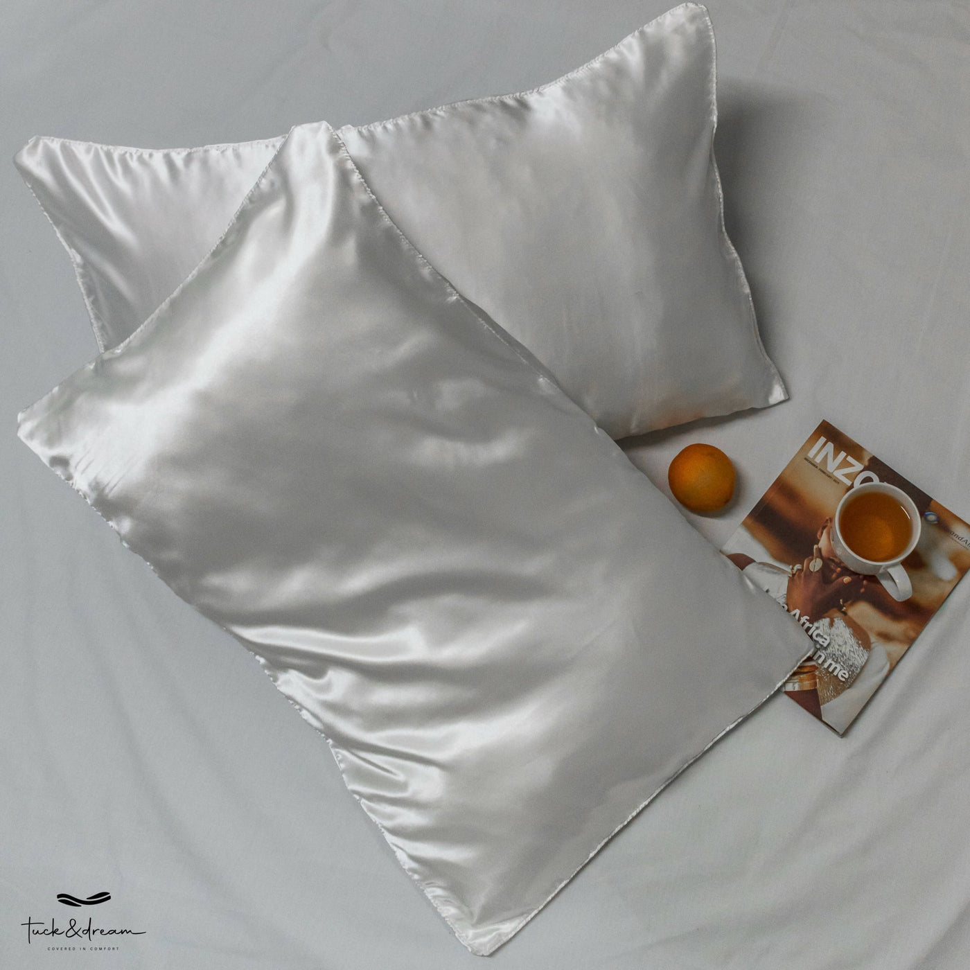 Tuck & Dream Silk Satin Pillow Case Set - White - Shopzetu
