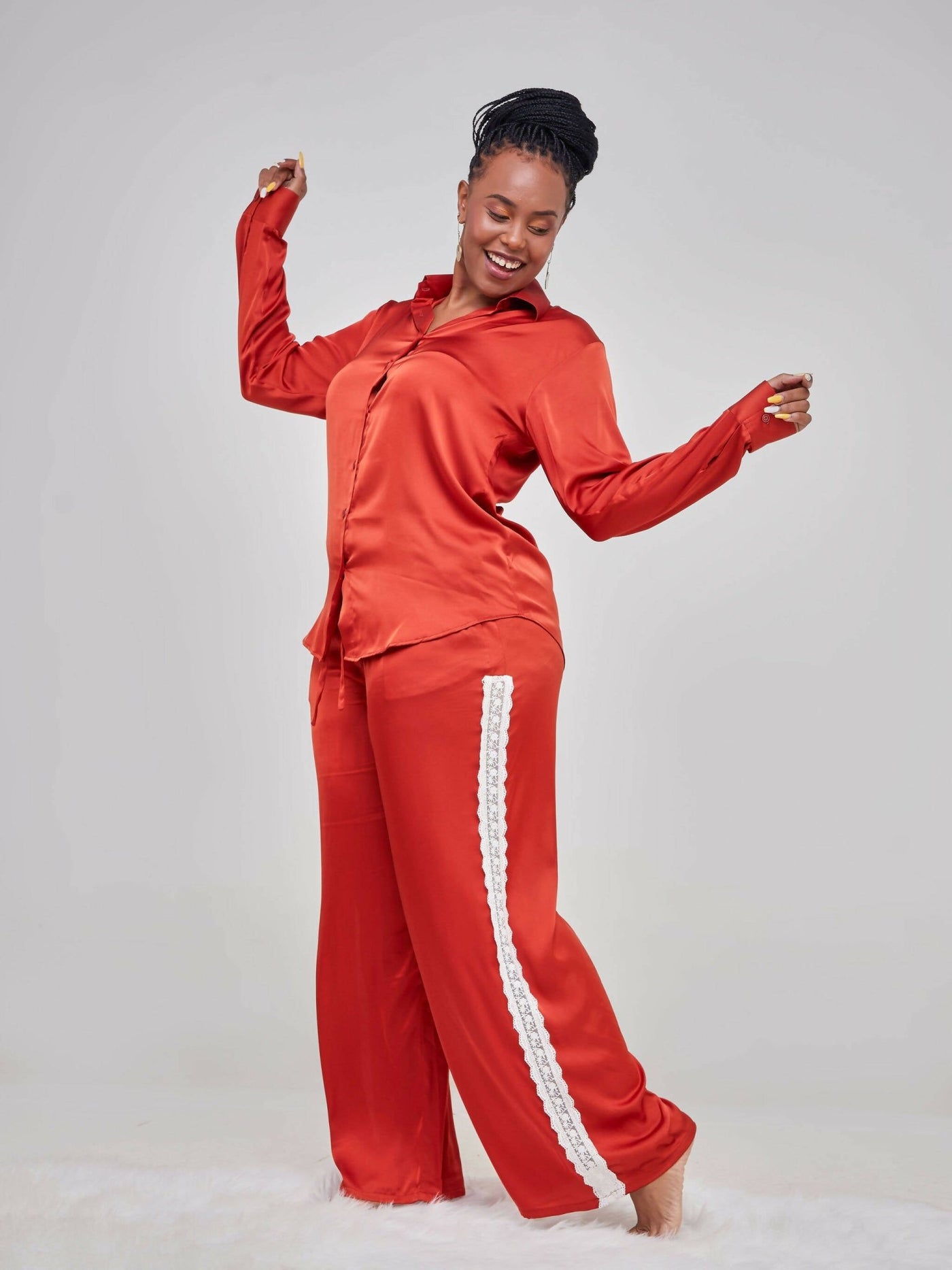 Fauza Design Karembo Silk Pant Sets - Rust - Shopzetu