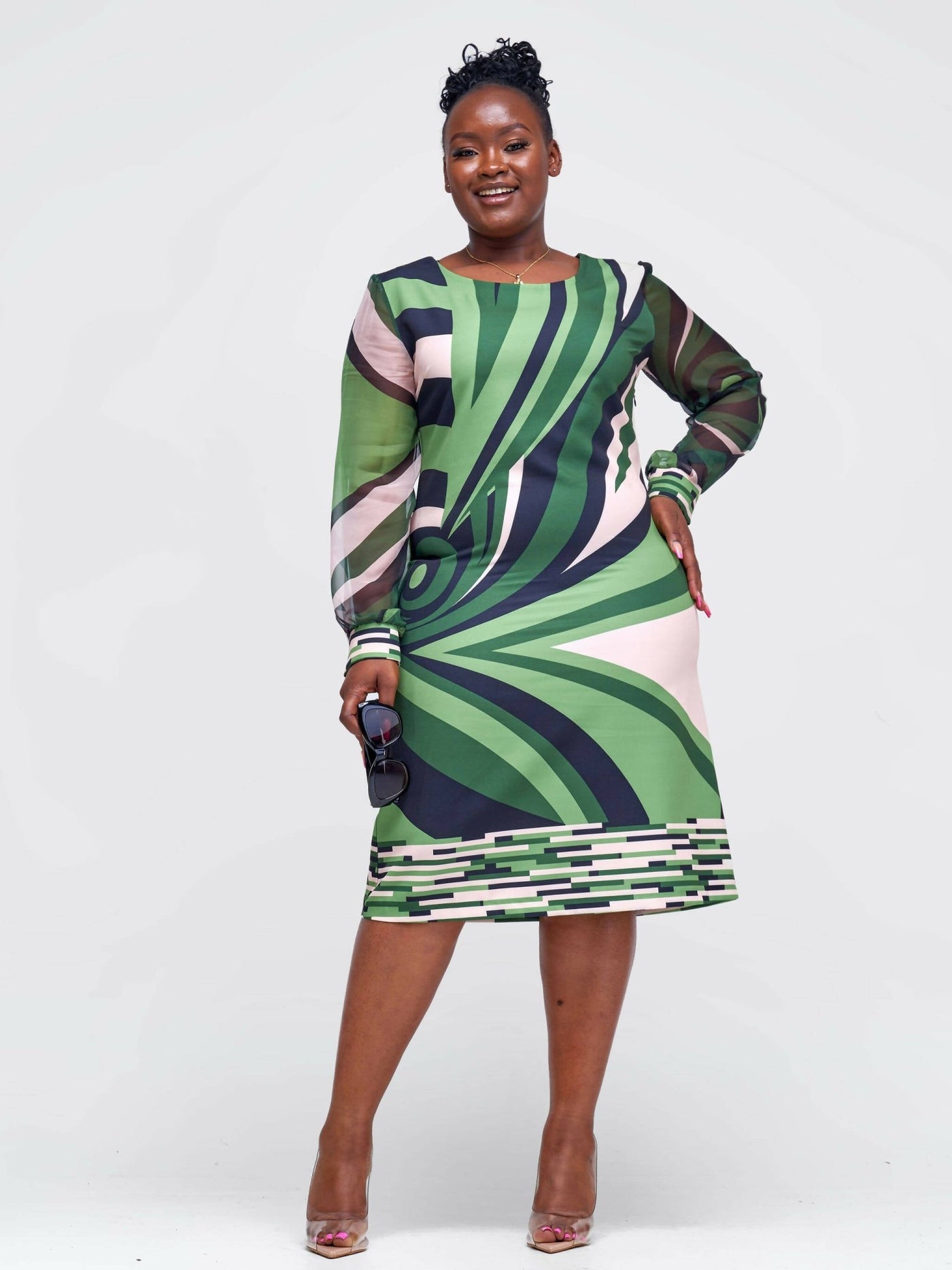 The Fashion Frenzy Printed Shift Dress - Green - Shopzetu