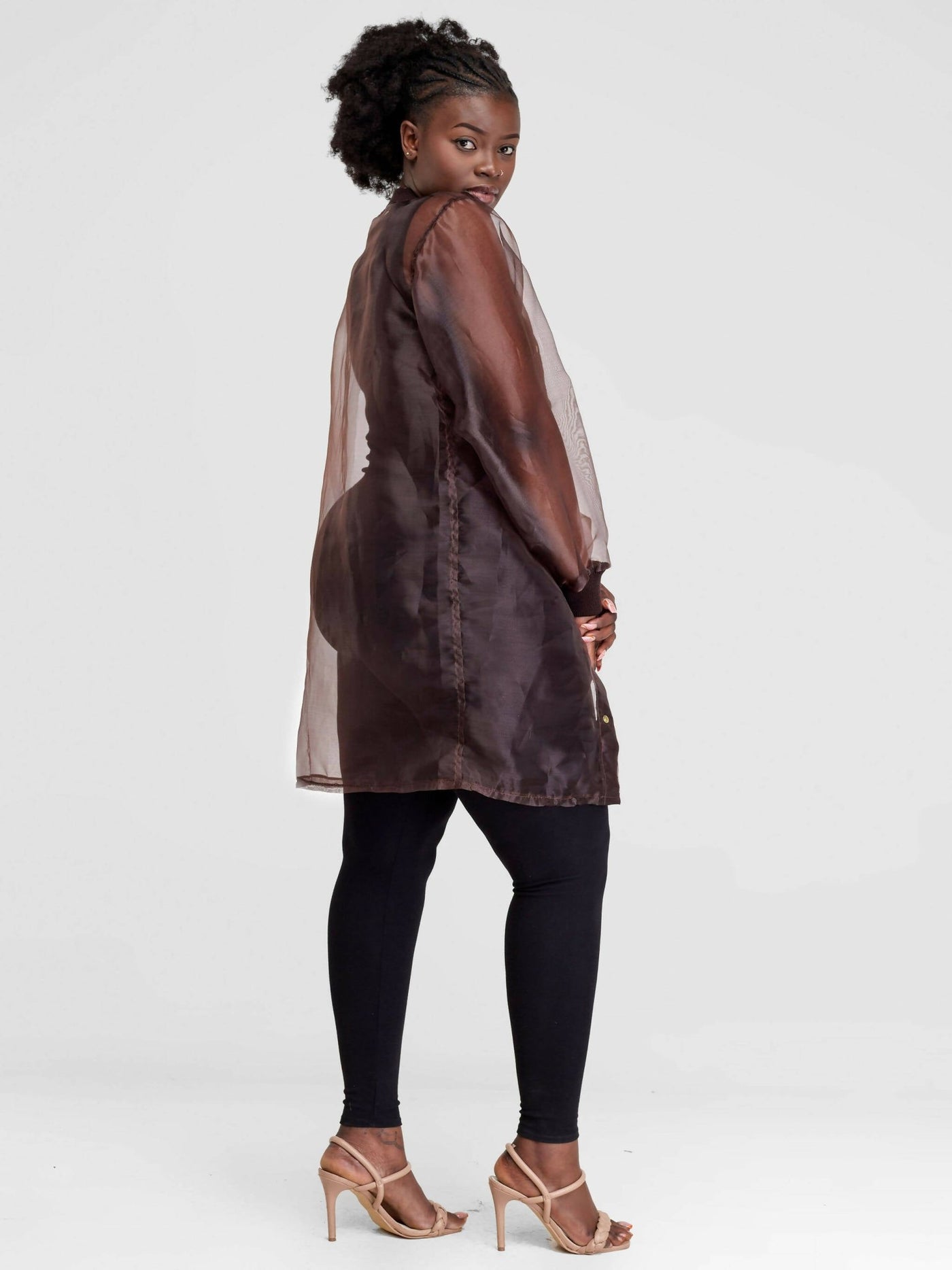 Vazi Afriq Organza Duster Coat - Brown - Shopzetu