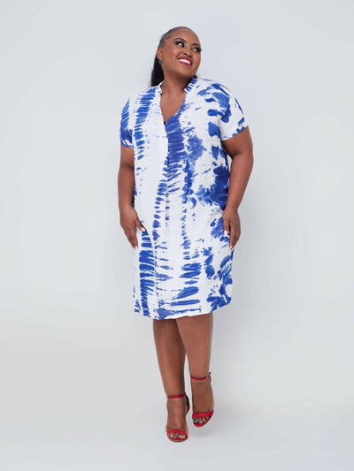Vazi Afriq Tie & Dye Shirt Dress - Blue / White - Shopzetu