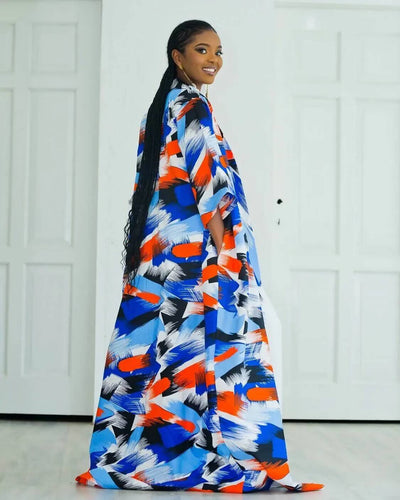 African Yuva Hera Kimono Print - Blue / Orange - Shopzetu