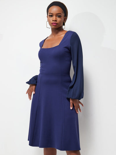 Vivo Ada Long Sleeved Swing Dress - Navy Blue - Shop Zetu Kenya