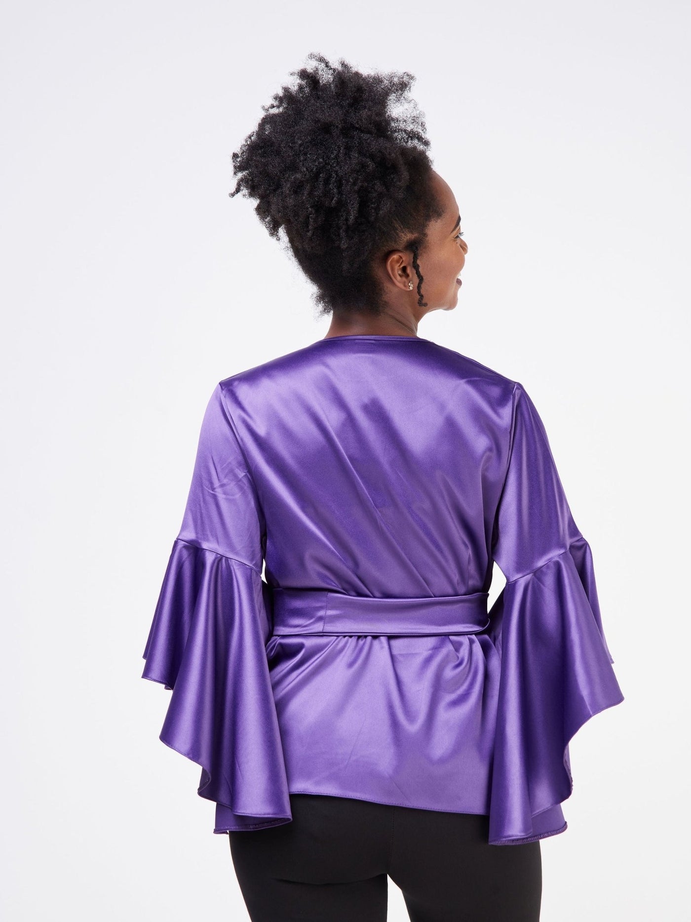 Vivo Adisa Flounce Sleeve Open Jacket - Purple - Shopzetu