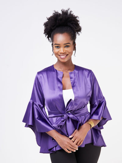 Vivo Adisa Flounce Sleeve Open Jacket - Purple - Shop Zetu Kenya
