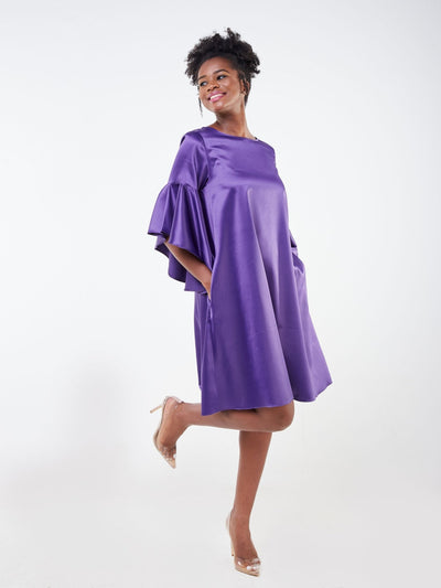 Vivo Adisa Flounce Sleeve Tent Knee Length Dress - Purple - Shop Zetu Kenya