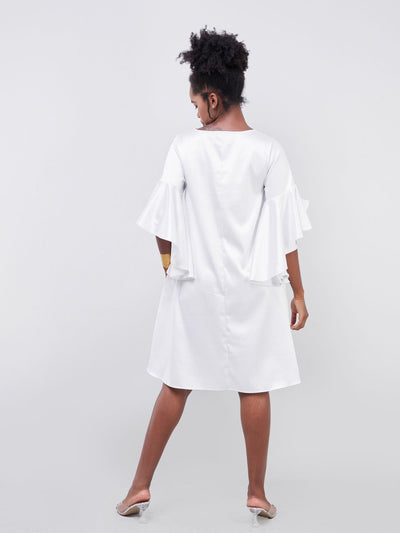 Vivo Adisa Flounce Sleeve Tent Knee Length Dress - White - Shopzetu