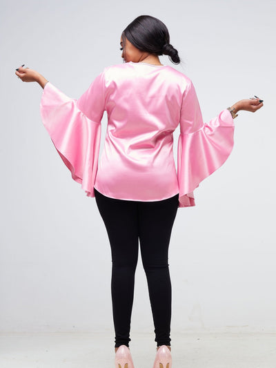 Vivo Adisa Flounce Sleeve Top - Pink - Shop Zetu Kenya