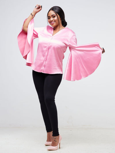 Vivo Adisa Flounce Sleeve Top - Pink - Shop Zetu Kenya