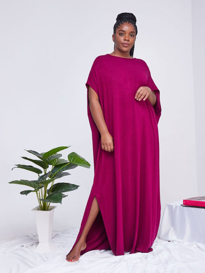Vivo Arusha Wide Drop Shoulder Maxi Dress - Burgundy - Shop Zetu Kenya