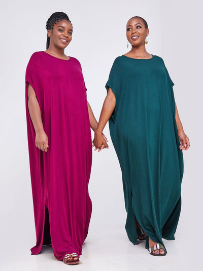 Vivo Arusha Wide Drop Shoulder Maxi Dress - Burgundy - Shopzetu