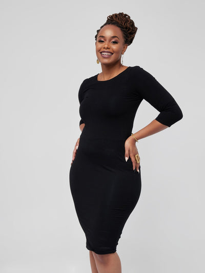 Vivo Basic 3/4 Sleeve Bodycon - Black - Shopzetu