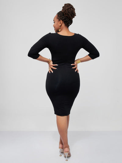 Vivo Basic 3/4 Sleeve Bodycon - Black - Shopzetu