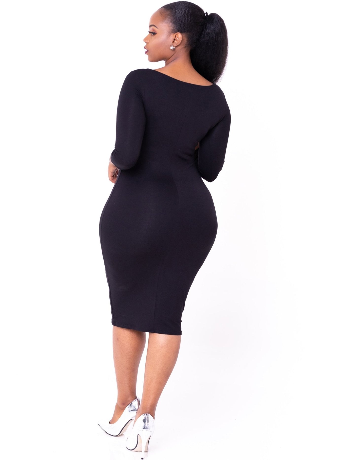 Vivo Basic 3/4 Sleeve Double Layered Bodycon Dress - Black - Shop Zetu Kenya