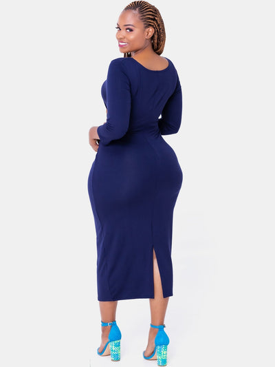 Vivo Basic 3/4 Sleeve Kim Bodycon Dress - Navy Blue - Shop Zetu Kenya