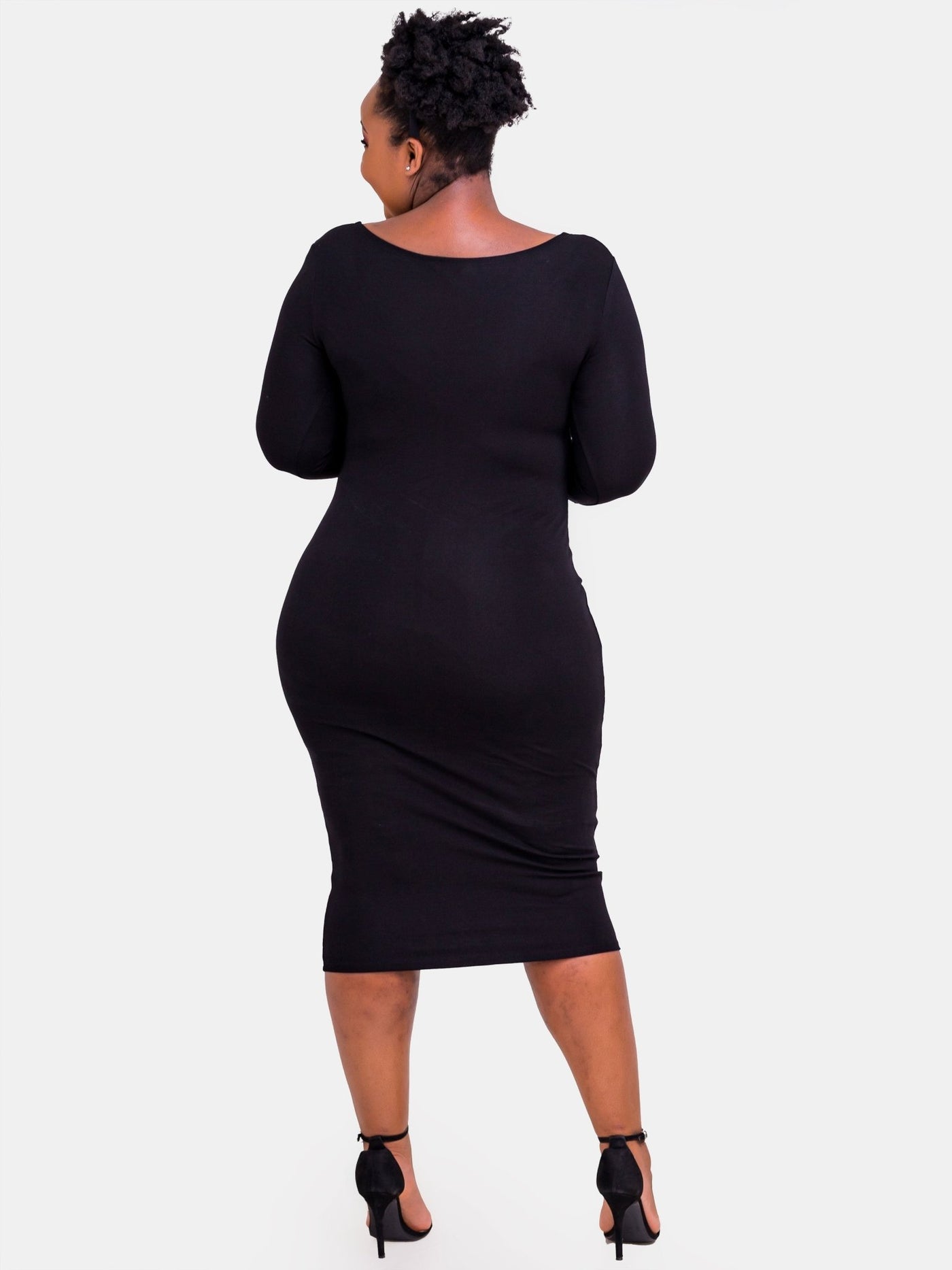 Vivo Basic 3/4 Sleeve Leila Bodycon Dress - Black - Shopzetu
