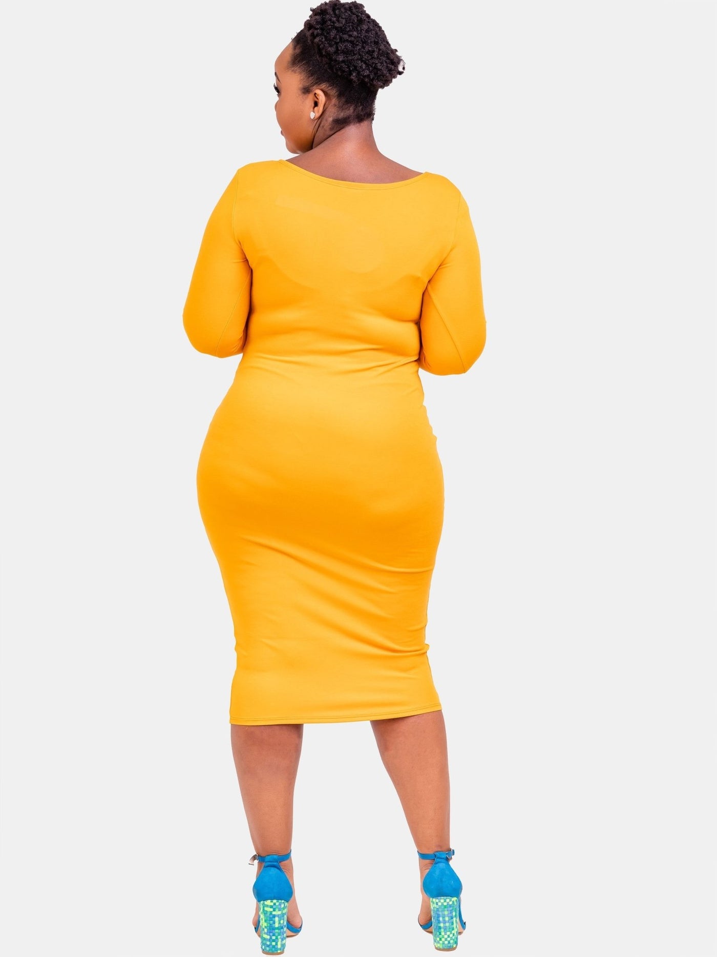 Vivo Basic 3/4 Sleeve Leila Bodycon Dress - Mustard - Shop Zetu Kenya