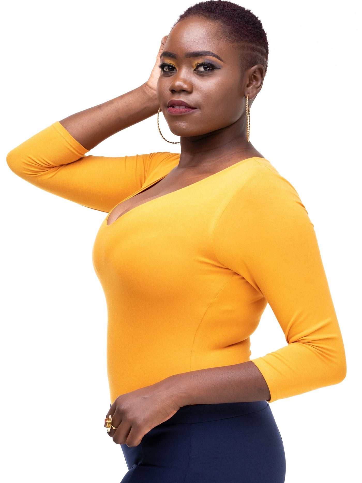 Vivo Basic 3/4 Sleeved Double Layered Bodysuit - Mustard - Shop Zetu Kenya