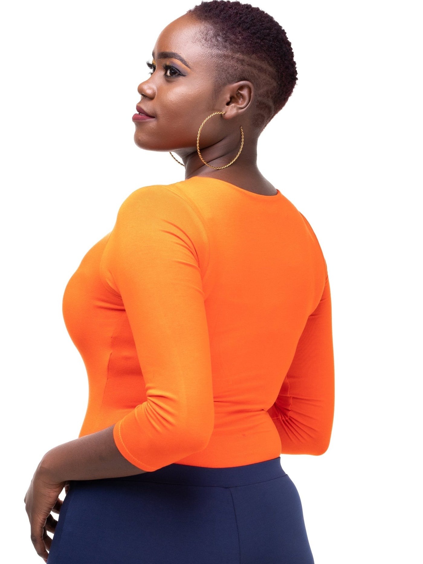 Vivo Basic 3/4 Sleeved Double Layered Bodysuit - Orange - Shopzetu